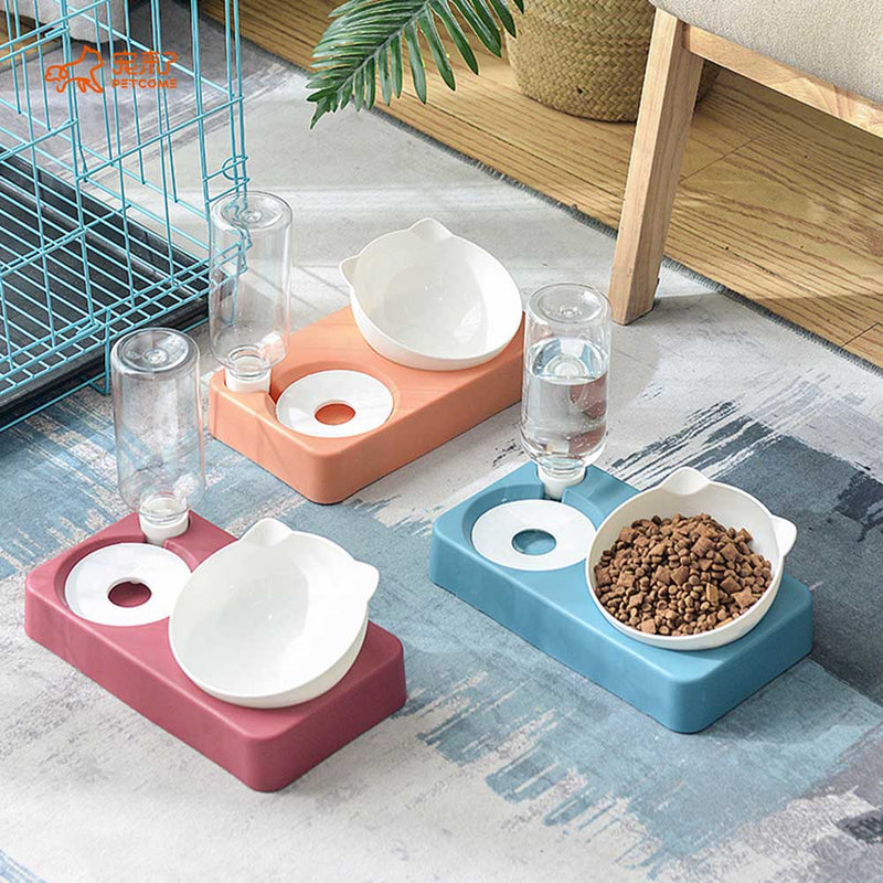 PAWS ASIA Manufacturers Adjustable 15 Degree Tilted 2 In 1 Feeding Bottle Cat Shape Bowl