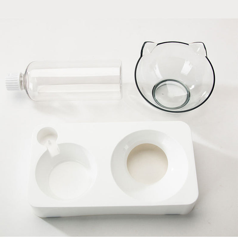 PAWS ASIA Wholesale Plastic Elevated Tilted Dual Purpose Water And Food Cat Bowl With Bottle