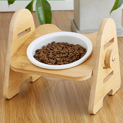 PAWS ASIA Factory New Raised 15 Degree Tilted Ceramic Adjustable Cat Bowl With Wood Stand