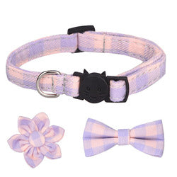 PAWS ASIA Manufacturers Soft Cotton Fancy Tartan Cat Dog Collar Leash Set With Bow Flower