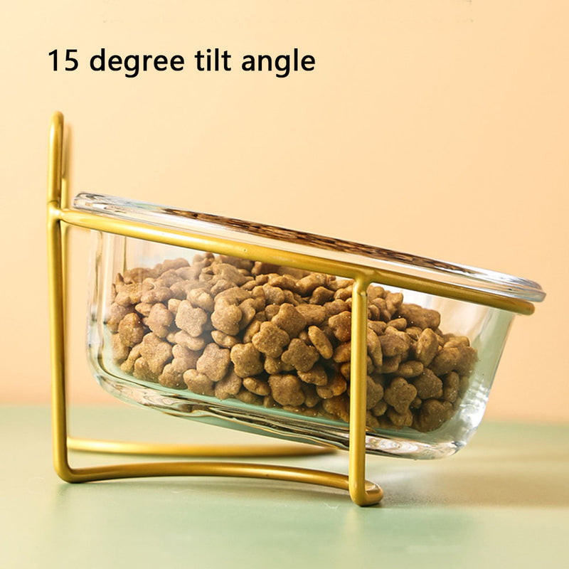PAWS ASIA China Manufacturers Elevated Metal Stand Tilted Double Water And Food Cat Glass Bowl