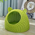 PAWS ASIA Factory Imitated Rattan Summer  Washable Handmade Woven Cat Bed Cave Dog Kennel With Cushion