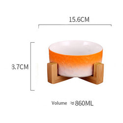 PAWS ASIA Suppliers Wholesale Custom Modern Unique Designed Luxury Ceramic Elevated Cat Bowl Dog With Wood Stand