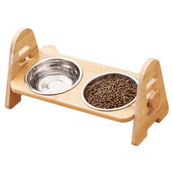 PAWS ASIA Factory New Raised 15 Degree Tilted Ceramic Adjustable Cat Bowl With Wood Stand