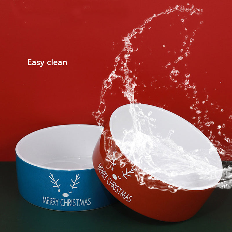 PAWS ASIA Wholesale Christmas Cute Round Ceramic Cat Bowl Dog Feed Food And Water