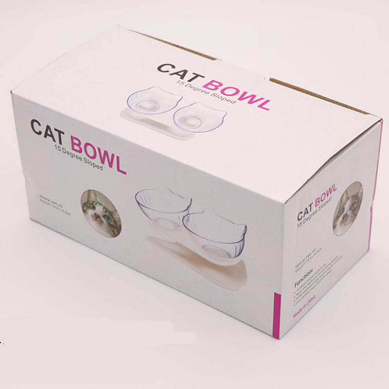 PAWS ASIA Suppliers Pet Transparent Raised 15 Degree Tilted Plastic Double Feeding Cat Bowl Dog