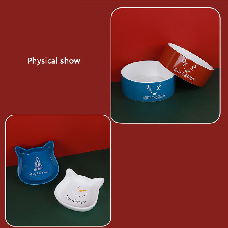 PAWS ASIA Wholesale Christmas Cute Round Ceramic Cat Bowl Dog Feed Food And Water