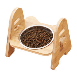 PAWS ASIA Factory New Raised 15 Degree Tilted Ceramic Adjustable Cat Bowl With Wood Stand