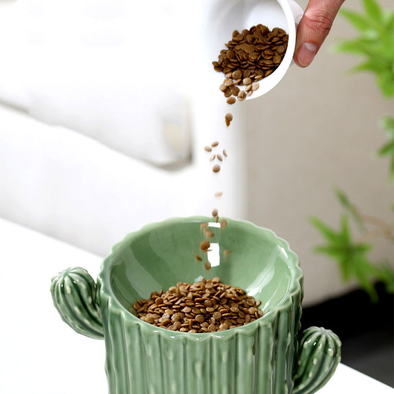 PAWS ASIA Suppliers Custom Ceramic Luxury Cactus Tall Non Slip Elevated Slanted Cat Bowl Dog