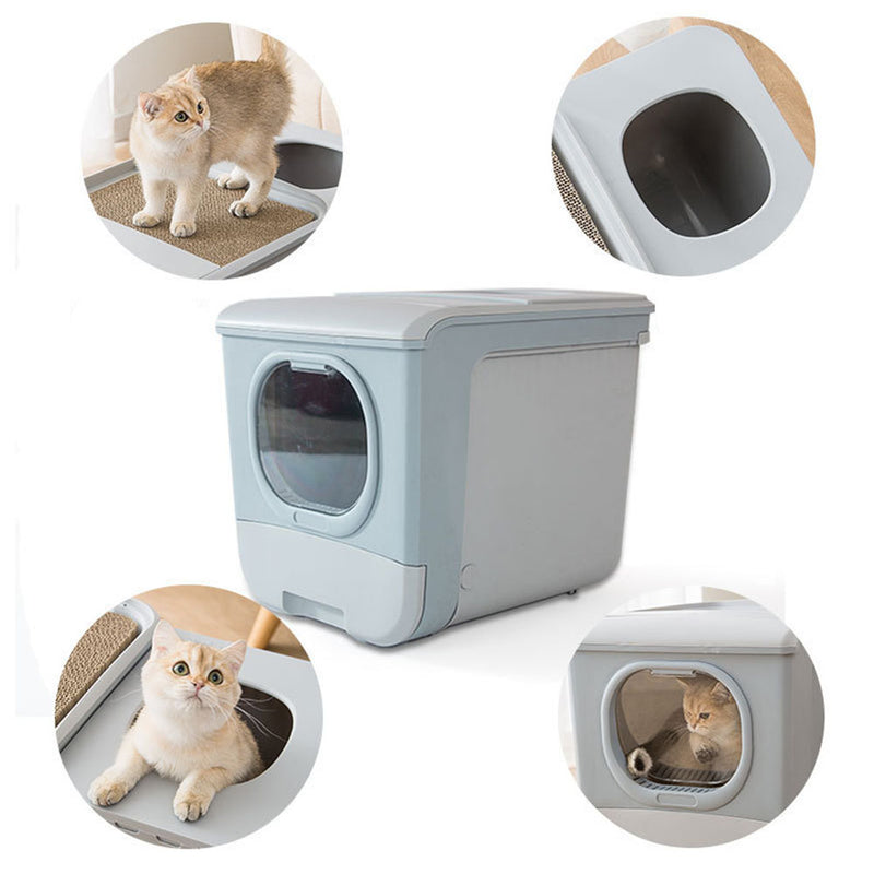 PAWS ASIA Suppliers Multifunctional Expandable Enclosed Large Drawer Type Cat Litter Box With Scratcher