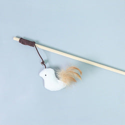 PAWS ASIA Factory Wood Interactive Teaser Feather Wand Mouse Cat Toy Stick With Bell