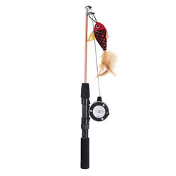 PAWS ASIA Wholesale Hot Selling Interactive Retractable Teaser Stick Fishing Rod Cat Toy Wand