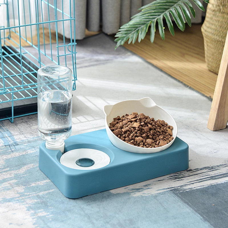 PAWS ASIA Manufacturers Adjustable 15 Degree Tilted 2 In 1 Feeding Bottle Cat Shape Bowl