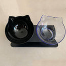 PAWS ASIA Factory New Design Cat Shape Transparent 15 Degree Tilted Raised Double Cat Bowl With Plastic Stand