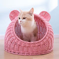 PAWS ASIA Factory Imitated Rattan Summer  Washable Handmade Woven Cat Bed Cave Dog Kennel With Cushion
