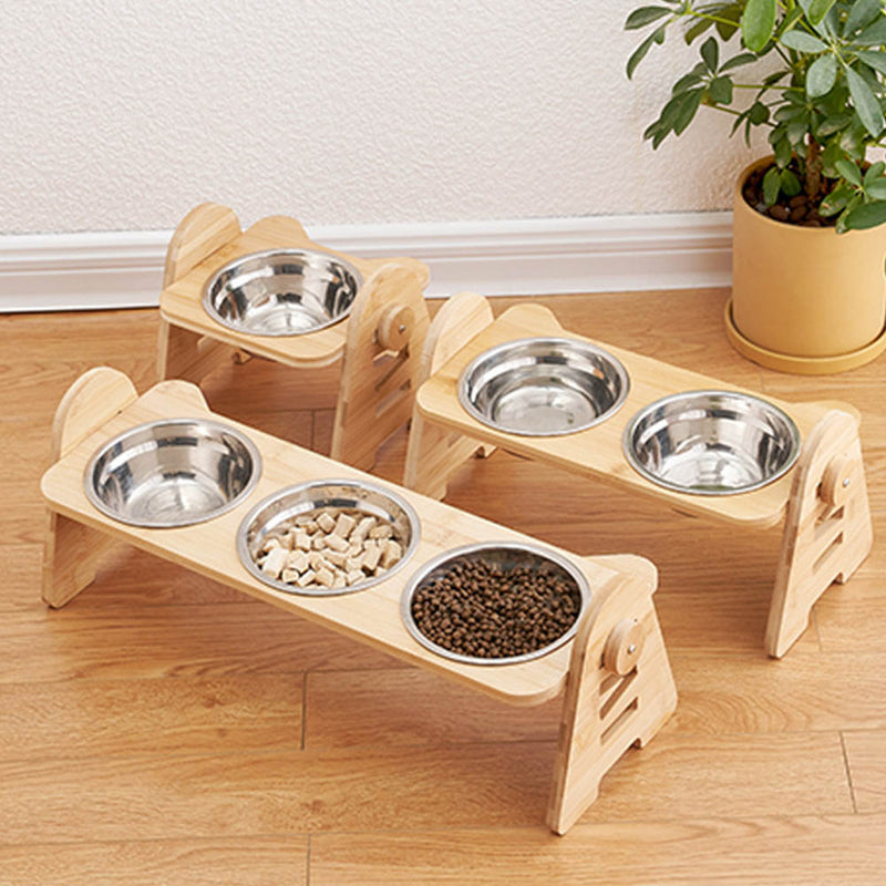 PAWS ASIA Factory New Raised 15 Degree Tilted Ceramic Adjustable Cat Bowl With Wood Stand