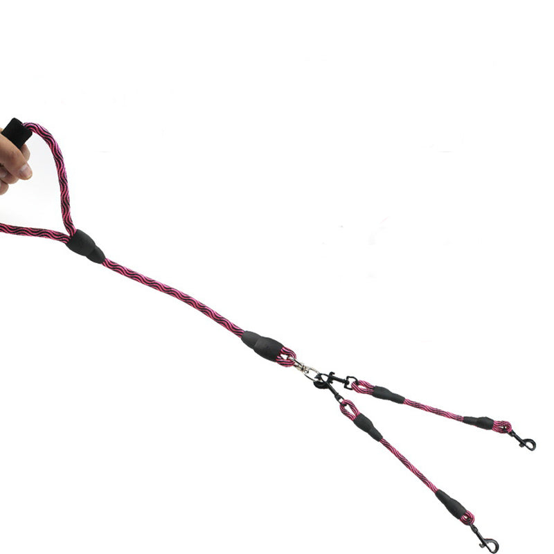 PAWS ASIA Custom Soft Polyester Stripe Color Double Dog Leash With Comfortable Handle