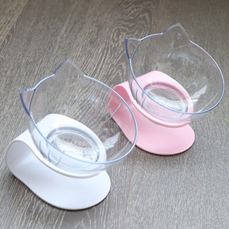 PAWS ASIA Suppliers Pet Transparent Raised 15 Degree Tilted Plastic Double Feeding Cat Bowl Dog