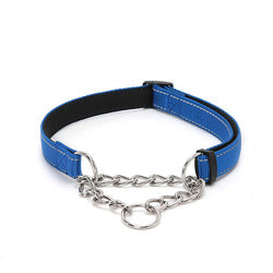 PAWS ASIA Factory Nylon Padded Reflective Adjusting Lightweight Large Dog Collar With Metal Chain