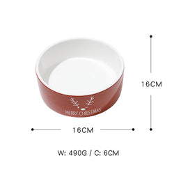 PAWS ASIA Wholesale Christmas Cute Round Ceramic Cat Bowl Dog Feed Food And Water