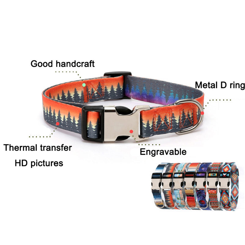 PAWS ASIA Factory Polyester Colorful Personalized Printed Engraved Metal Buckle Dog Collar Cat