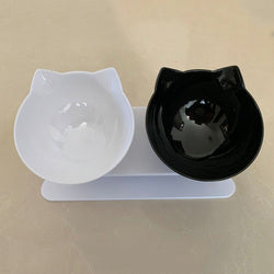 PAWS ASIA Factory New Design Cat Shape Transparent 15 Degree Tilted Raised Double Cat Bowl With Plastic Stand