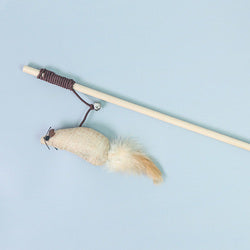 PAWS ASIA Factory Wood Interactive Teaser Feather Wand Mouse Cat Toy Stick With Bell