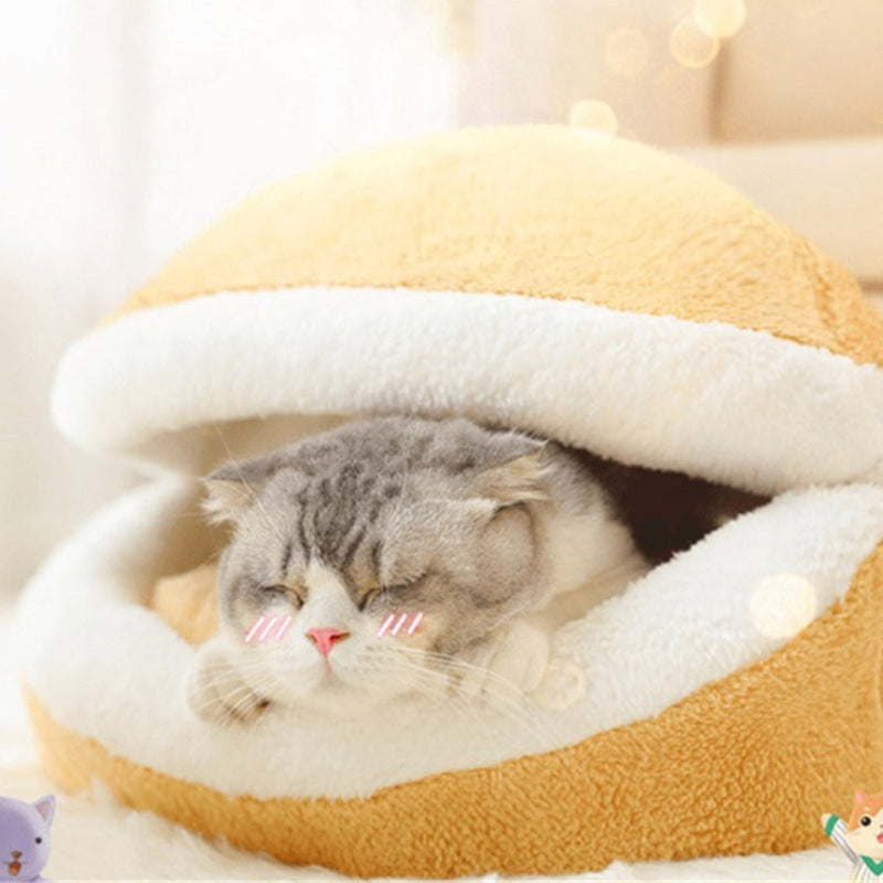 PAWS ASIA Suppliers Eco Portable Cute Plush Enclosed Round Pet Bed Cave Nest