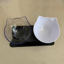 PAWS ASIA Factory New Design Cat Shape Transparent 15 Degree Tilted Raised Double Cat Bowl With Plastic Stand