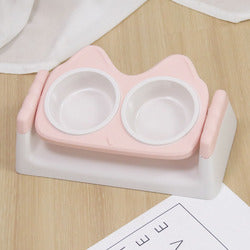 PAWS ASIA Wholesale Eco Friendly Plastic Pet Elevated Adjustable Feeding Double Tilted Cat Bowl