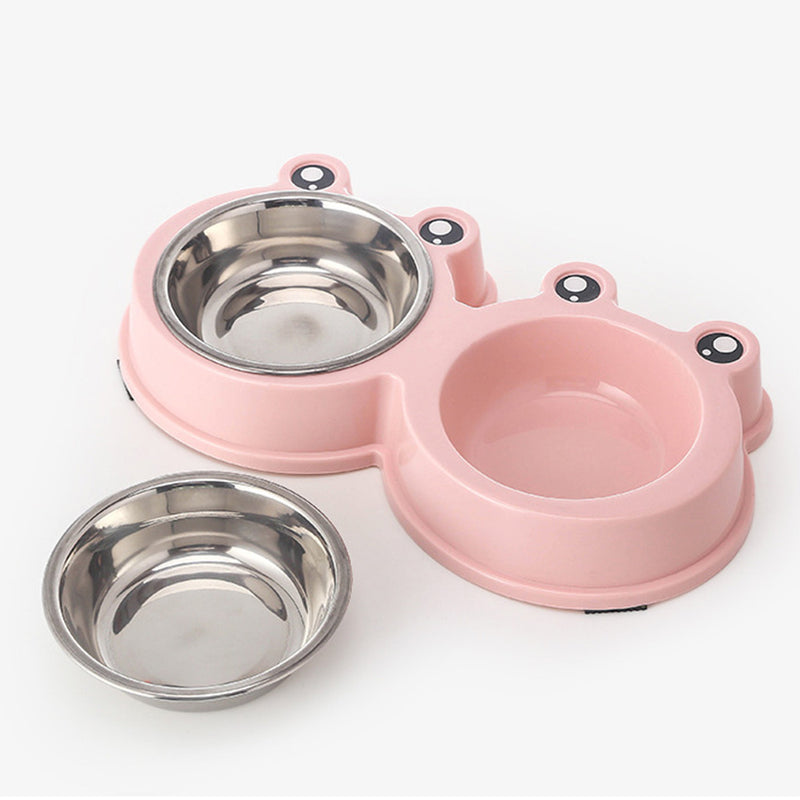 PAWS ASIA Suppliers Portable Stainless Steel Cute Double Small Dog Bowl Cat Food Water Feeding