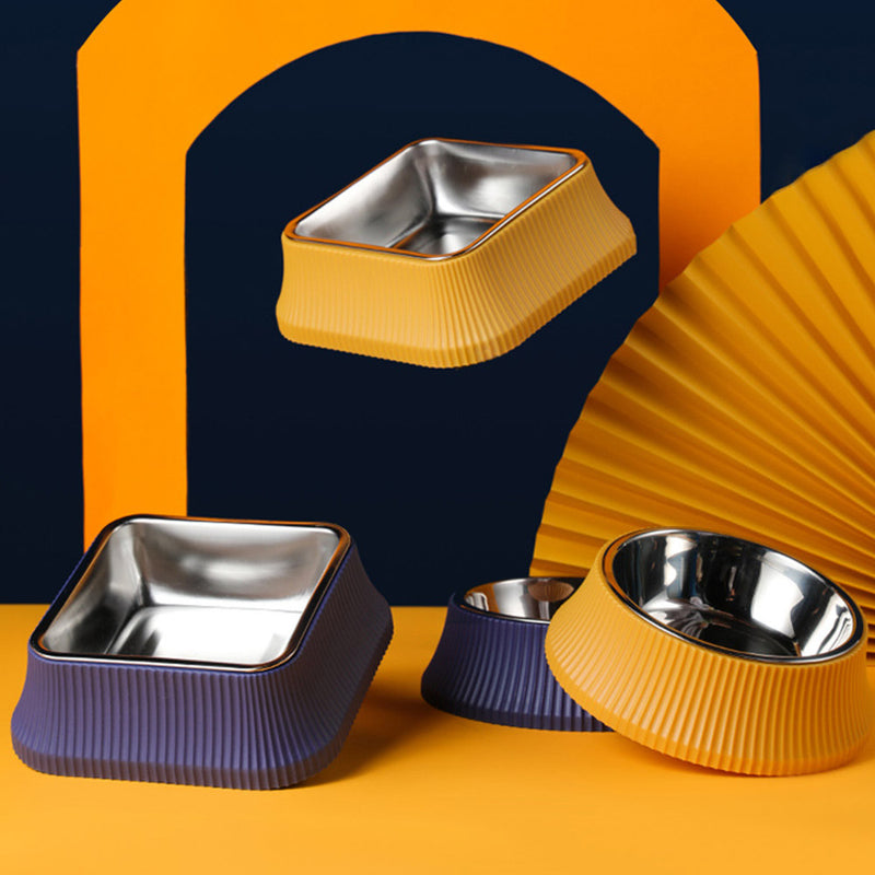 PAWS ASIA Factory Stainless Steel Rectangular Separate Luxury Feeding Portable Dog Bowl
