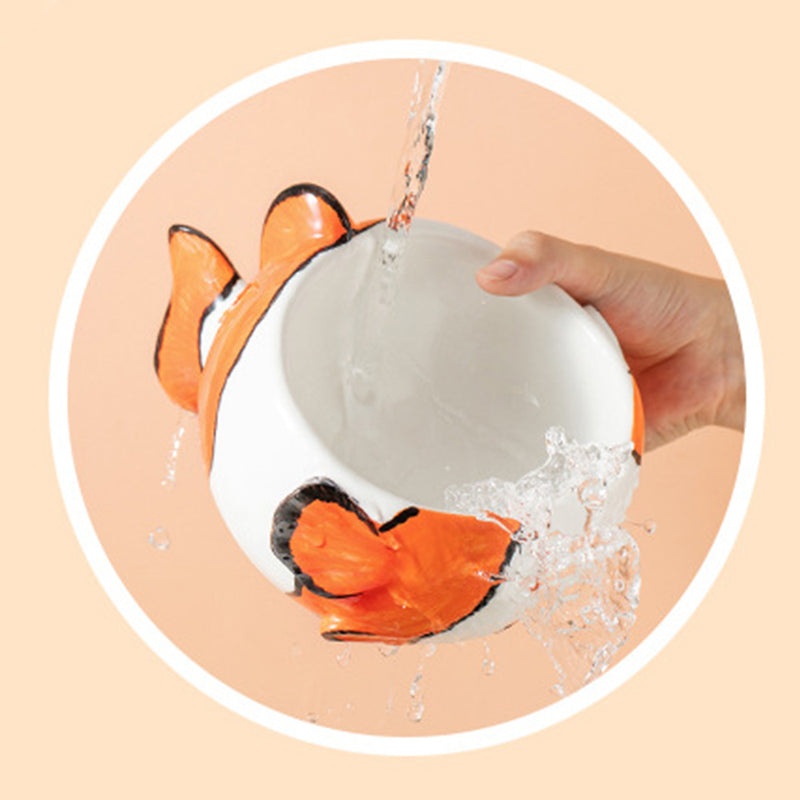 PAWS ASIA Factory Cute Clownfish Shape Eco Ceramic Slanted Food Eating Pet Drinking Cat Bowl Dog