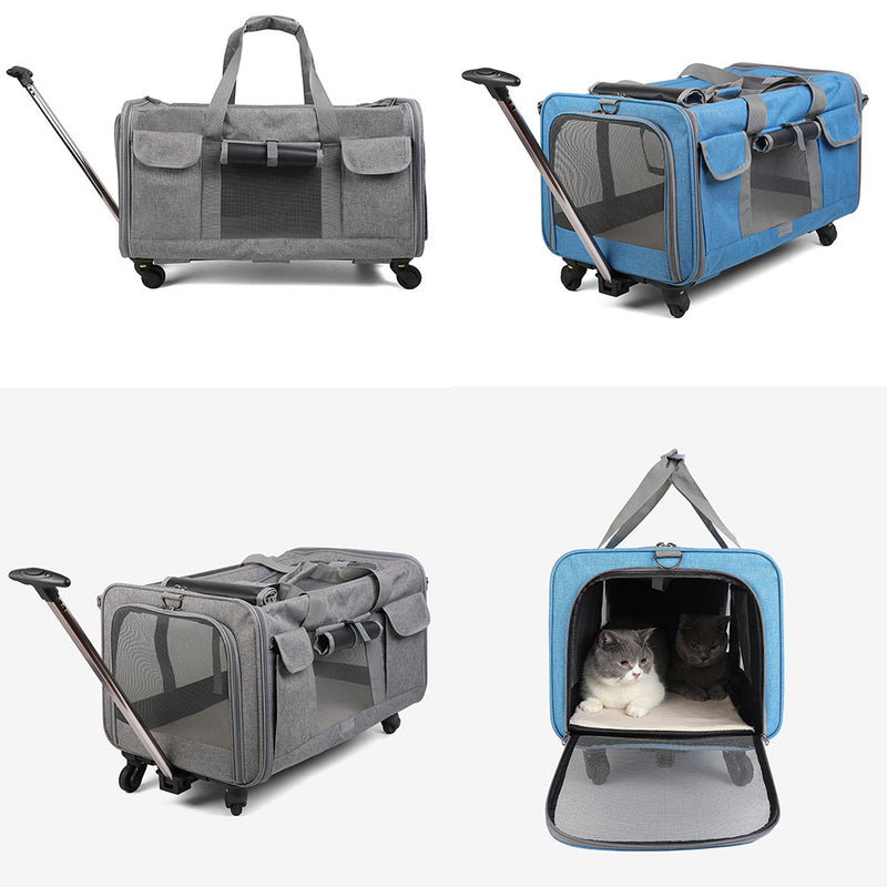 PAWS ASIA Suppliers Pet Trolley Case Detachable Breathable Foldable Large Dog Cat Carrier With Wheel