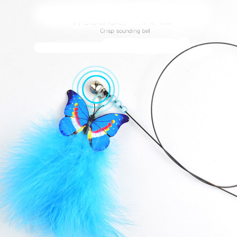 PAWS ASIA Factory Steel Wire Long Fluffy Interactive Butterfly Cat Toy Stick With Feather