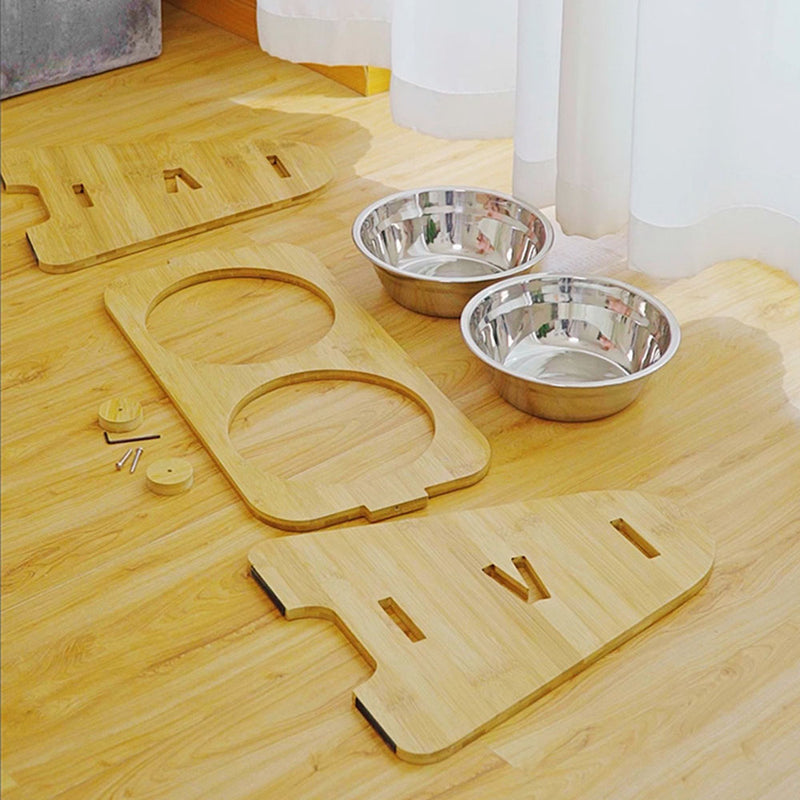 PAWS ASIA Manufacturers New Stainless Elevated Height Adjustable Dog Bowl With Bamboo Stand