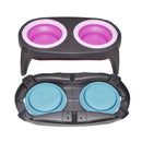 PAWS ASIA Wholesale Eco Friendly Silicone Travel Portable Pet Feeding Collapsible Dog Bowl With Stand