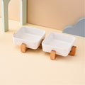 PAWS ASIA Factory Square Elevated Ceramic Pet Feeding Double Dog Cat Bowl With Wood Stand