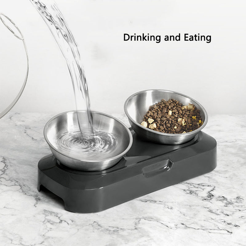 PAWS ASIA Supplier Stainless Steel Adjustable 15 Degree Tilted Raised Double Cat Bowl Dog