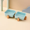 PAWS ASIA Factory Square Elevated Ceramic Pet Feeding Double Dog Cat Bowl With Wood Stand
