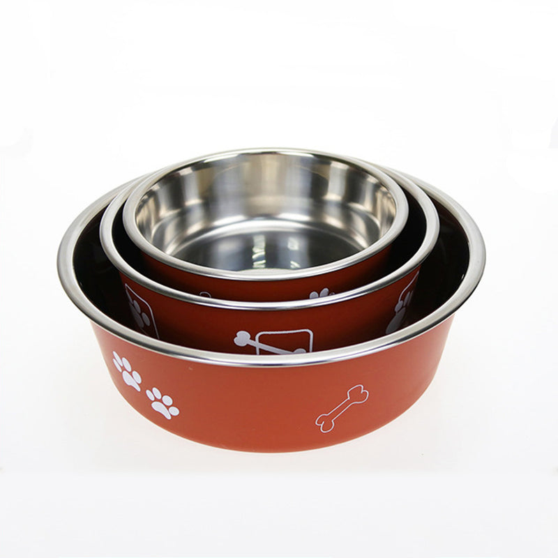 PAWS ASIA Wholesale High Quality Printed Portable Non Slip Large Stainless Steel Dog Food Bowls