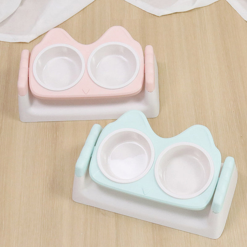 PAWS ASIA Wholesale Eco Friendly Plastic Pet Elevated Adjustable Feeding Double Tilted Cat Bowl