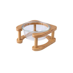 PAWS ASIA Factory Elevated Protect Cervical Clear Water Glass Dog Bowl With Bamboo Cat Feed