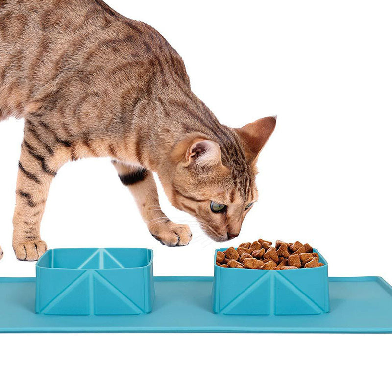 PAWS ASIA Manufacturers Silicone Non Slip Folding Portable Travel Double Dog Bowl Cat With Mat