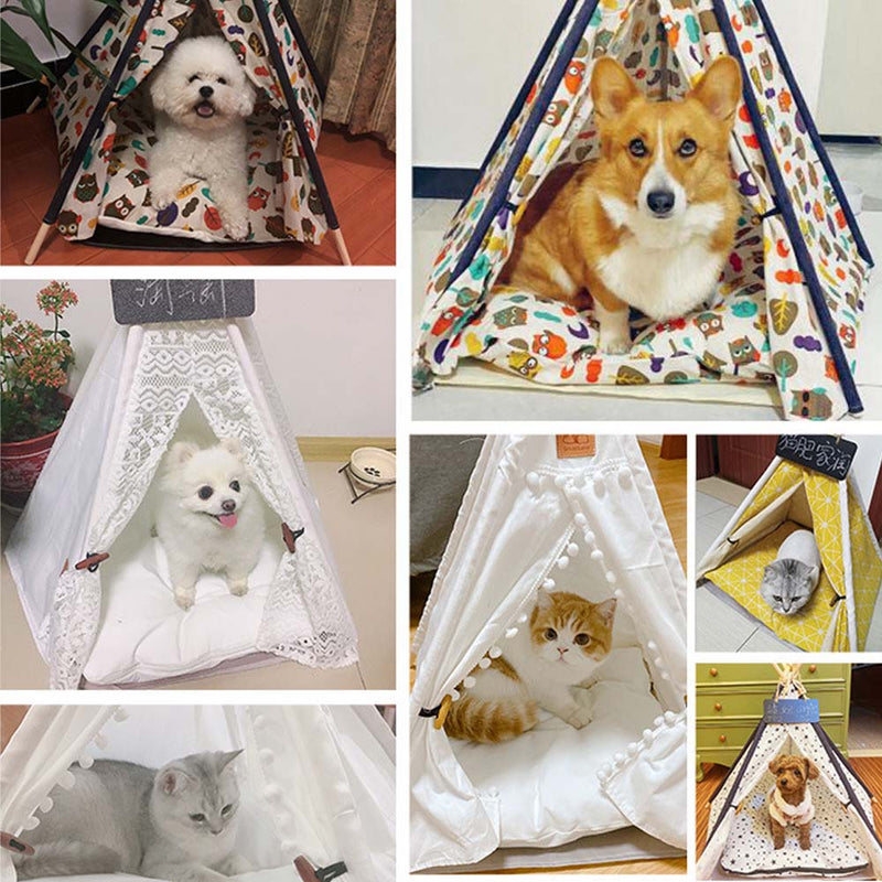 PAWS ASIA Manufacturers Luxury Design Wood Frame Foldable Dog Bed Tent Kennel Cat Teepee