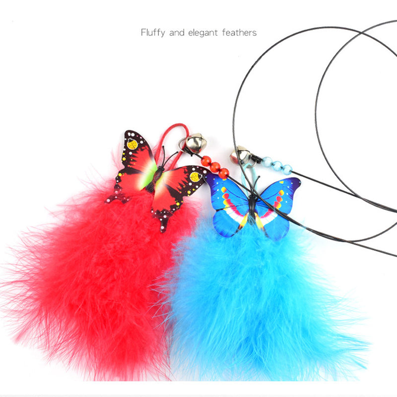 PAWS ASIA Factory Steel Wire Long Fluffy Interactive Butterfly Cat Toy Stick With Feather