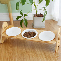 PAWS ASIA Factory New Raised 15 Degree Tilted Ceramic Adjustable Cat Bowl With Wood Stand