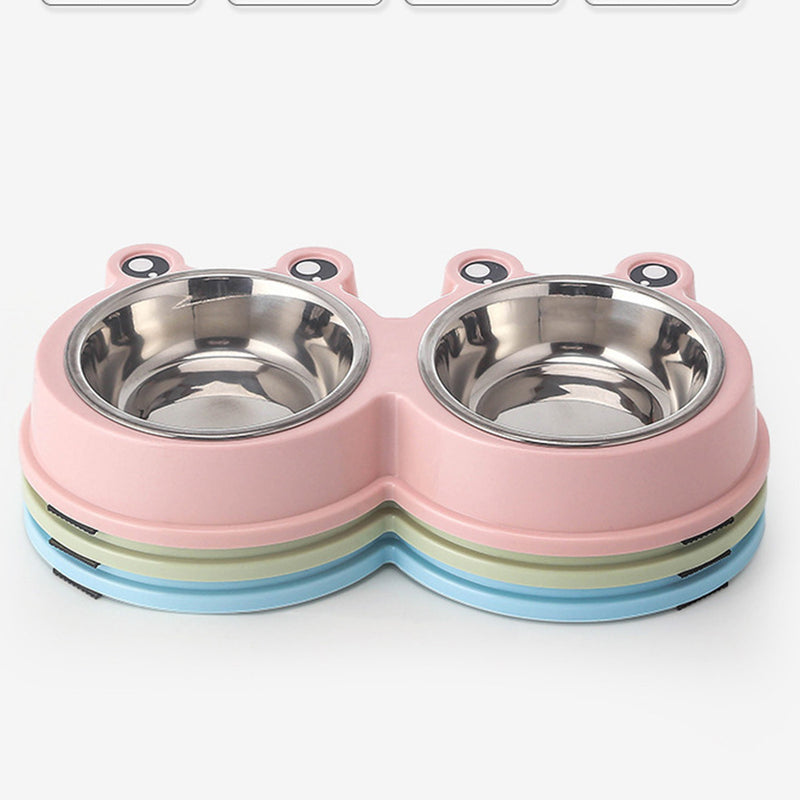PAWS ASIA Suppliers Portable Stainless Steel Cute Double Small Dog Bowl Cat Food Water Feeding