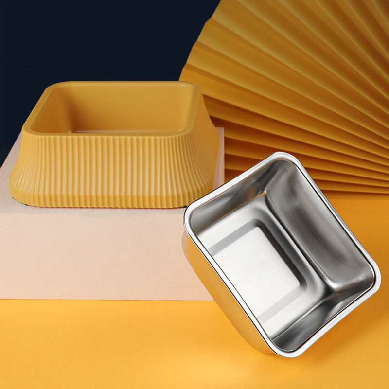 PAWS ASIA Factory Stainless Steel Rectangular Separate Luxury Feeding Portable Dog Bowl