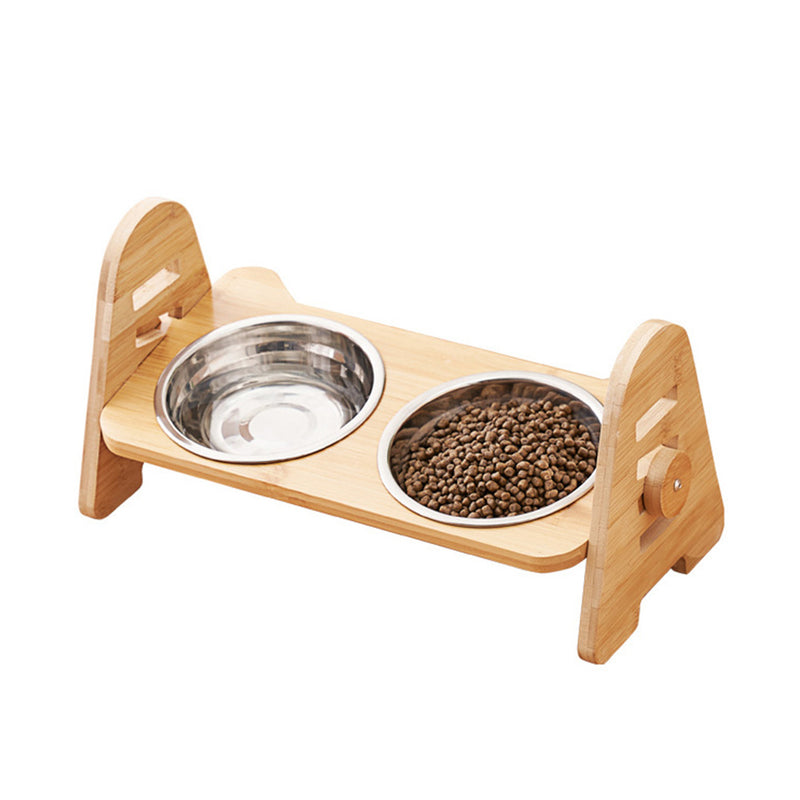PAWS ASIA Factory New Raised 15 Degree Tilted Ceramic Adjustable Cat Bowl With Wood Stand